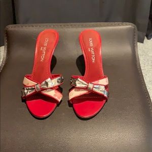 Worn Louis Vuitton 37.5 heels red pink authentic